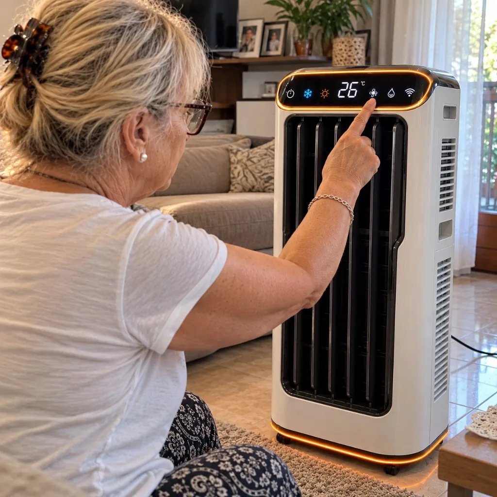 O femeie reglează AEROCLIMA de pe ecranul tactil